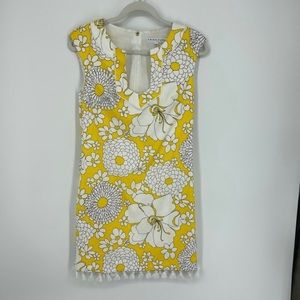 Trina Turk Women's Lura Tassel Trim Dress yellow floral Sz 2